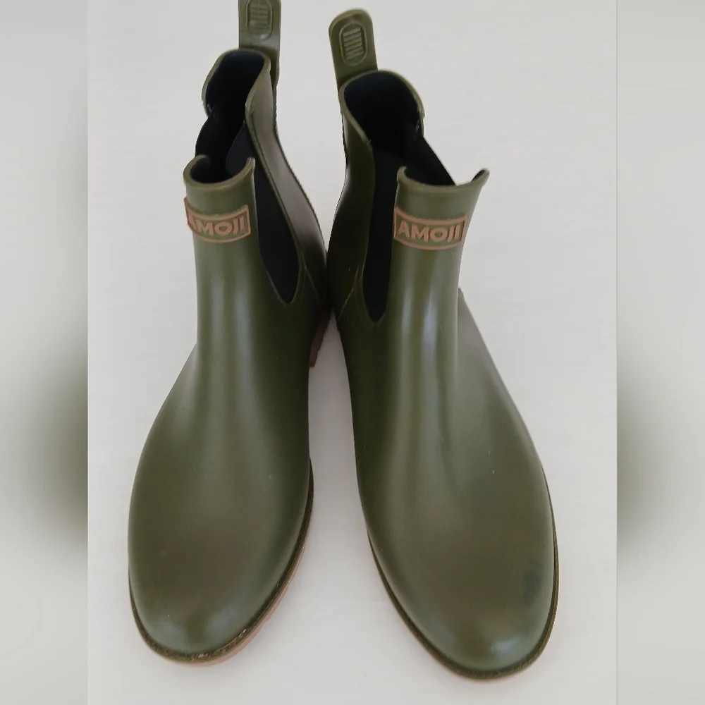 AMOJI Waterproof Slip‑On Rain Booties – Olive Green – Size 28 (Unisex)